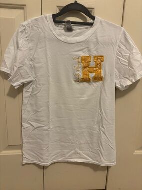Gildan White Tee with Hufflepuff Appliqué